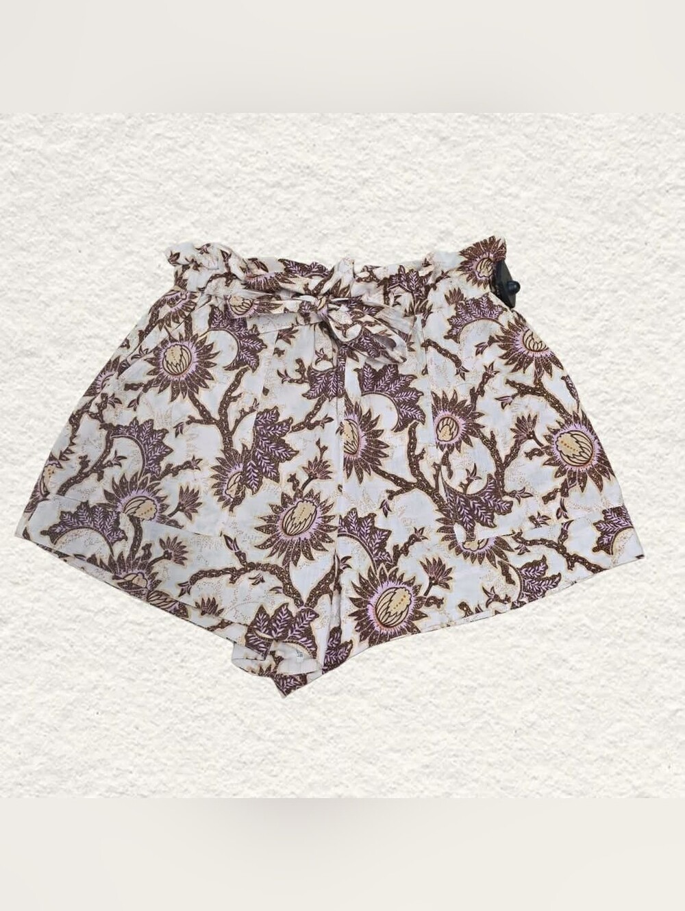 A.L.C. High-Waist Floral Tie-Front Shorts in White, Brown, Purple
